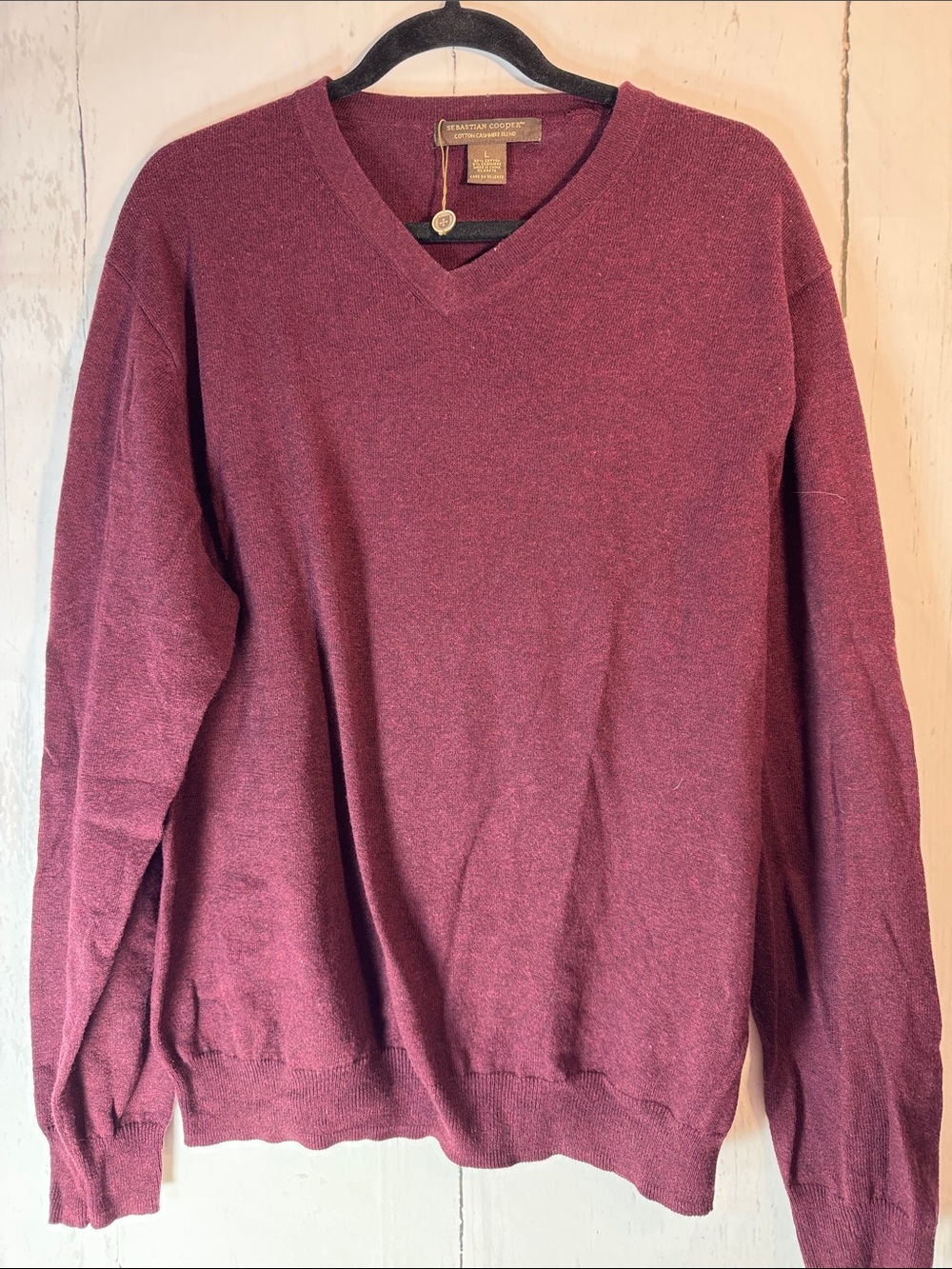 Sebastian Cooper Cotton/cashmere blend  Men's V-Neck Sweater - Wine
